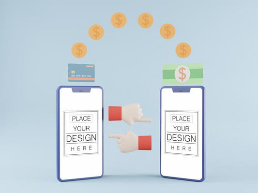 Free Blank Screen Smart Phone Mockup With Money Transfer Psd