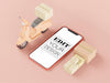 Free Blank Screen Smart Phone Mockup With Motorcycle And Boxes Psd