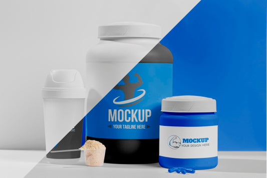 Free Blue Set Of Fitness Protein Powder And Pills Psd
