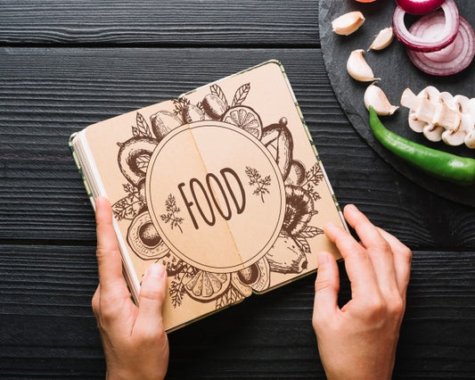 Free Book Mockup With Food Concept Psd