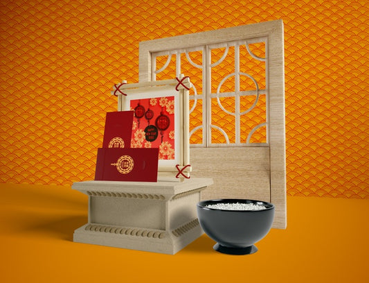 Free Bowl Of Rice And Greeting Cards For New Year Psd