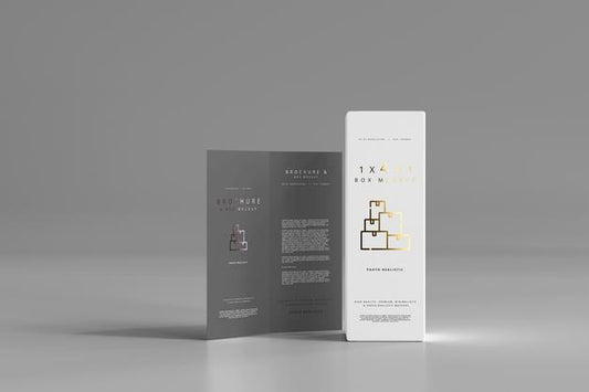 Free Box With Bi-Fold Brochure Mockup Psd