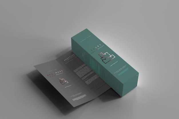 Free Box With Bi-Fold Brochure Mockup Psd