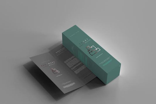 Free Box With Bi-Fold Brochure Mockup Psd
