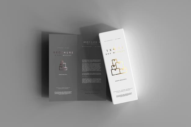 Free Box With Bi-Fold Brochure Mockup Psd