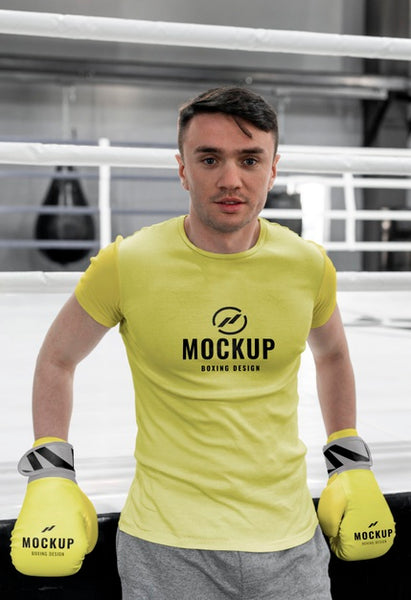 Free Boxing Athlete Wearing A Mock-Up T-Shirt Psd