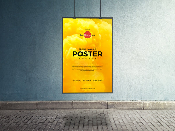 Free Brand Hanging Psd Poster Mockup Design