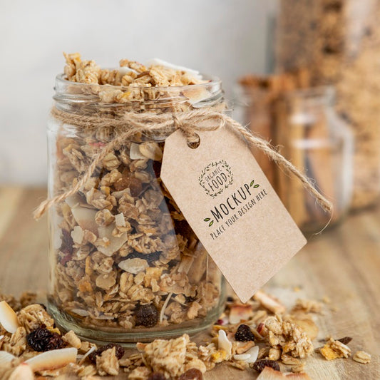 Free Breakfast Cereals Arrangement With Tag Mock-Up Psd