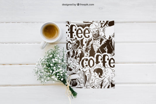 Free Breakfast Mockup With Paper And Coffee Psd