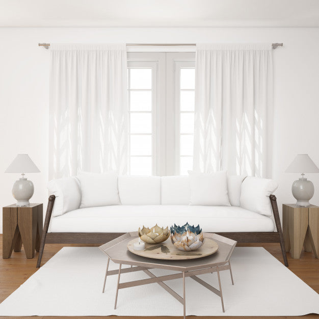 Free Bright Living Room With White Sofa Mockup Psd