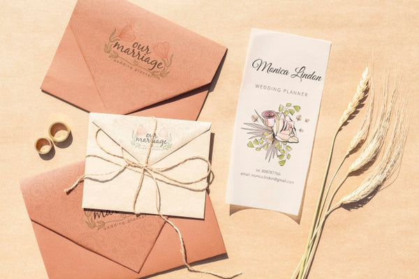 Free Brown Paper Envelopes With Wedding Invitations And Rings Psd