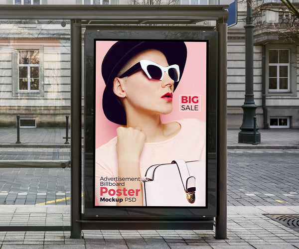 Free Bus Shelter Vertical Billboard Poster Mockup Psd