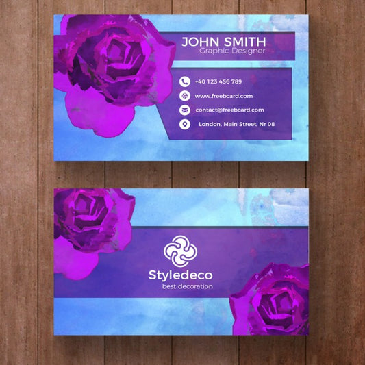 Free Business Card With Purple Roses Psd