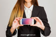 Free Business Woman Holding Smartphone With Two Hands Psd