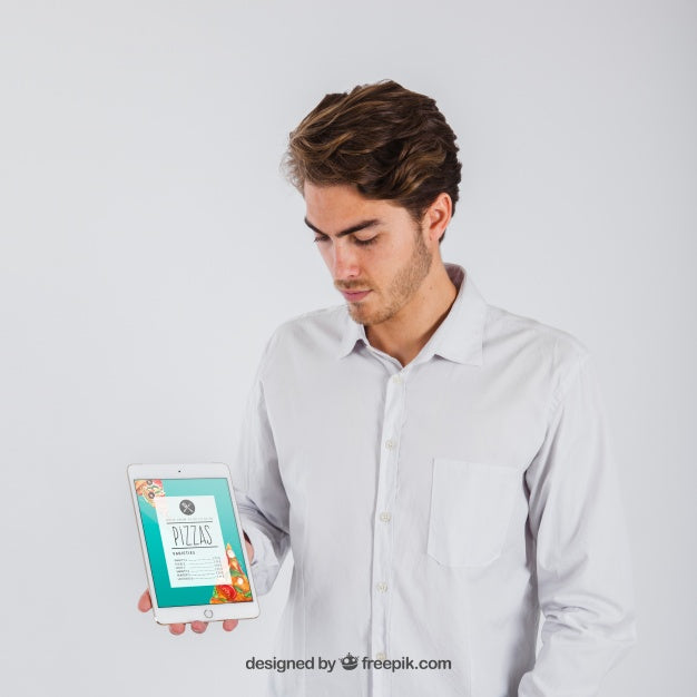 Free Businessman Holding Tablet Psd