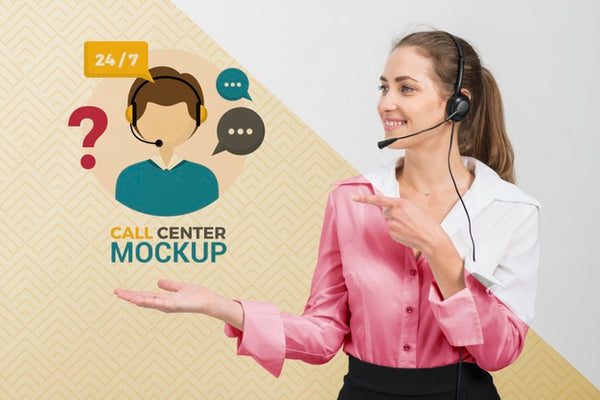 Free Call Center Operator Looking At Call Center Mock-Up Psd
