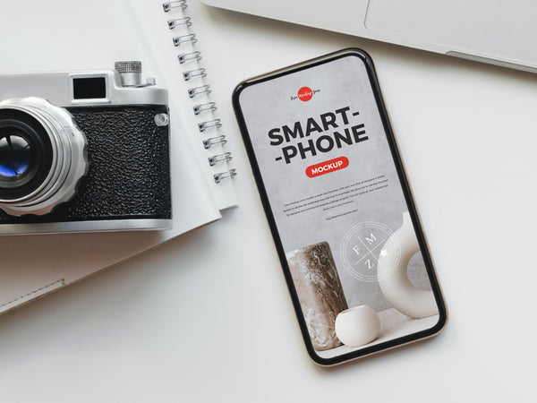 Free Camera With Smart Phone Mockup Psd