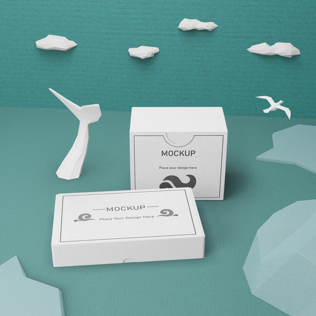 Free Cardboard Boxes And Sea Life With Mock-Up Psd