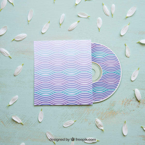 Free Cd Mockup With Petals Psd