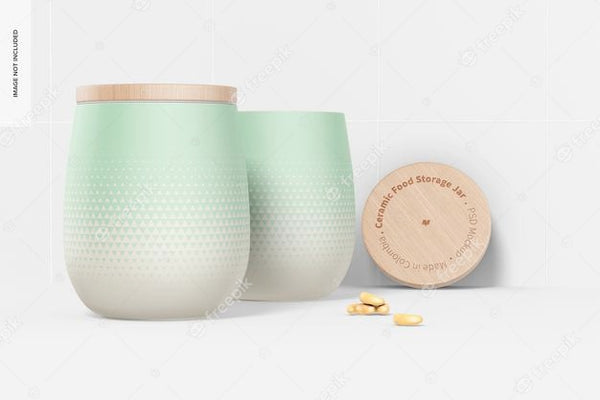 Free Ceramic Food Storage Jars Mockup, Front View Psd