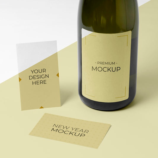 Free Champagne Bottle Mock-Up High View Business Card Psd