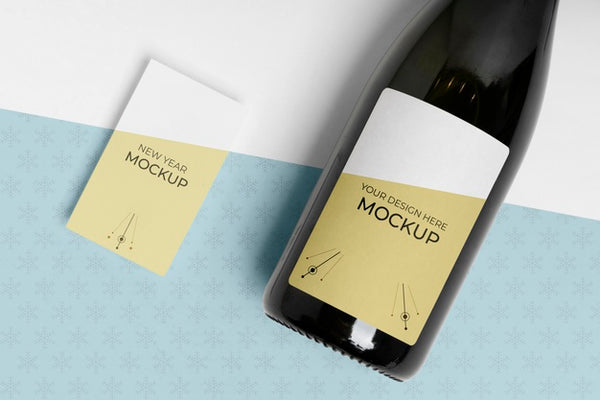 Free Champagne Bottle Mock-Up With Business Card With Same Design Psd
