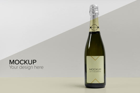 Free Champagne Bottle Mock-Up With Shadow Psd