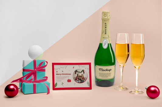 Free Champagne Bottle With Mock-Up Psd