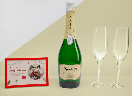 Free Champagne Bottle With Mock-Up Psd