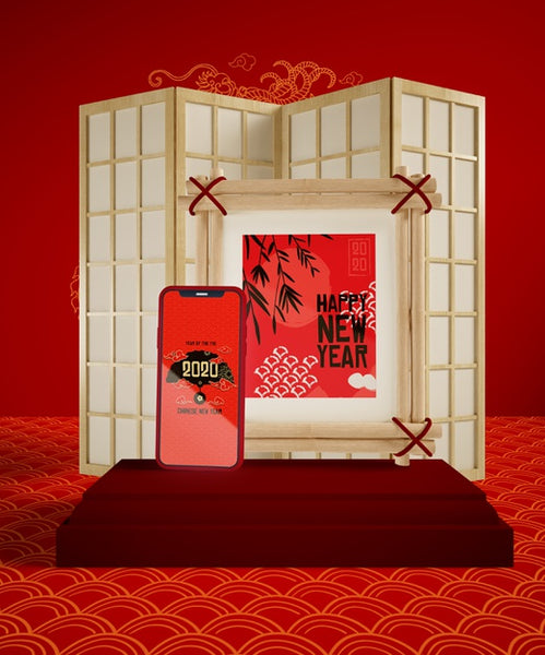 Free Chinese New Year Eve With Phone Mock-Up Psd