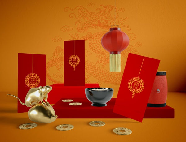Free Chinese New Year Illustration With Bowl Of Rice And Golden Rat Psd