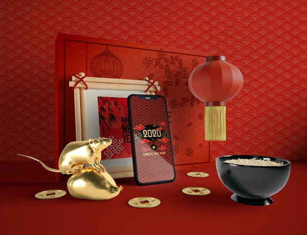Free Chinese New Year Illustration With Phone And A Bowl Of Rice Psd
