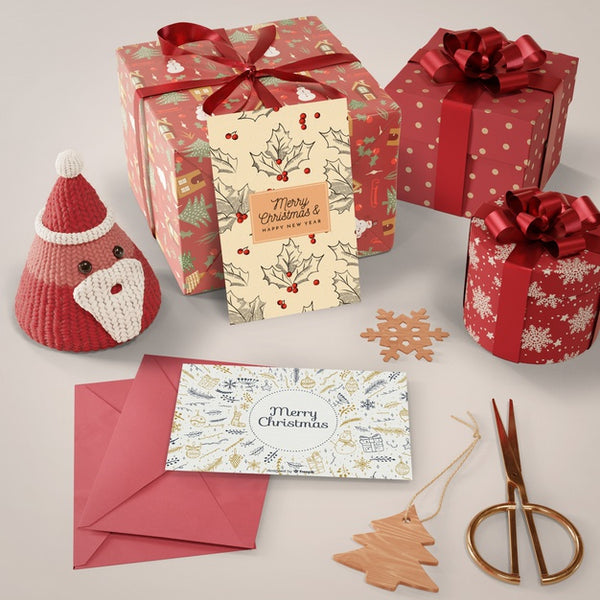 Free Christmas Card And Gifts Surprise For Loved Ones Psd