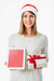 Free Christmas Concept With Woman Holding Tablet Mockup Psd