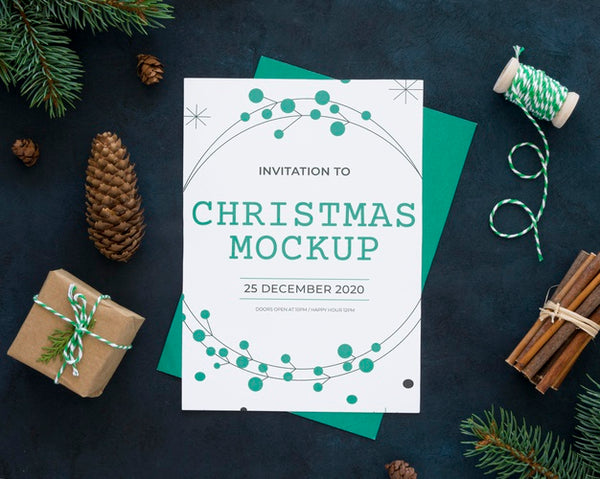 Free Christmas Eve Elements Assortment With Card Mock-Up Psd