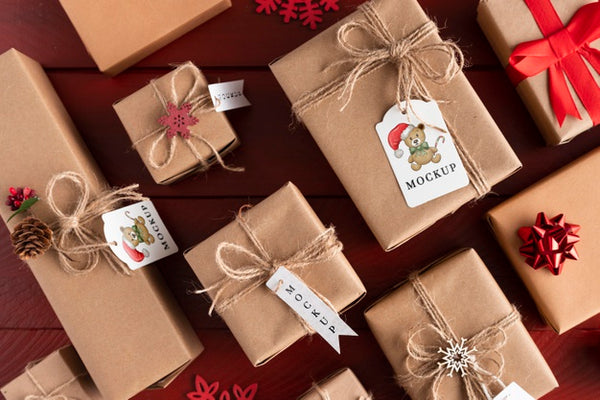 Free Christmas Mock-Up Various Wrapped Gifts Psd