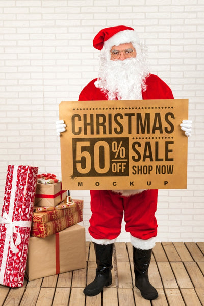 Free Christmas Sale Mockup With Santa Psd
