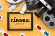 Free Cinema Mock-Up In Frame And Props Psd