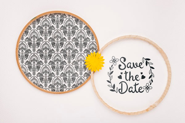 Free Circular Frames With Yellow Flower Save The Date Mock-Up Psd