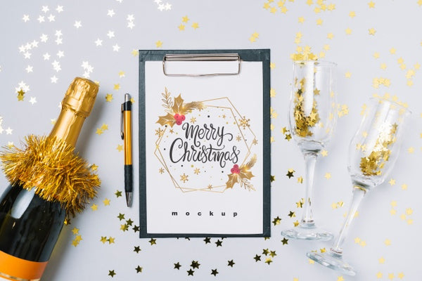 Free Clipboard Mockup With New Year Decoration Psd
