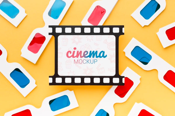 Free Close-Up Film Strips And 3D Glasses Mock-Up Psd