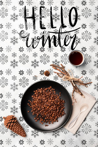 Free Coffee And Hello Winter Message Psd