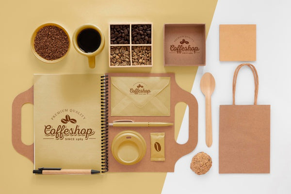 Free Coffee Beans And Branding Items Above View Psd