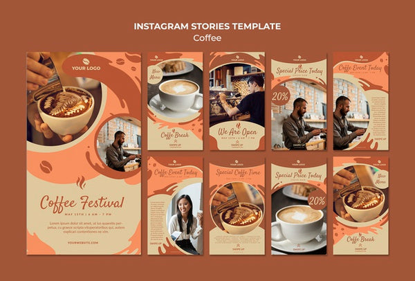 Free Coffee Concept Instagram Stories Template Mock-Up Psd