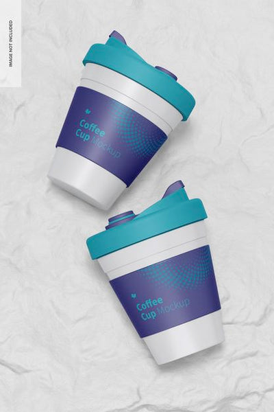 Free Coffee Cup With Lid Mockup, Top View Psd