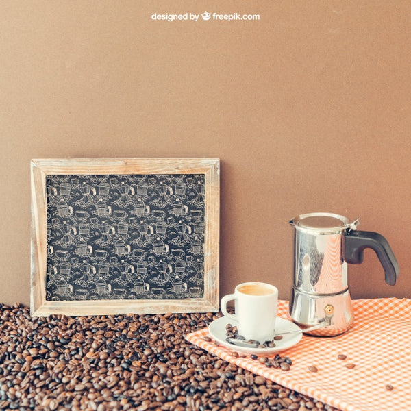 Free Coffee Decoration With Slate And Coffeepot Psd