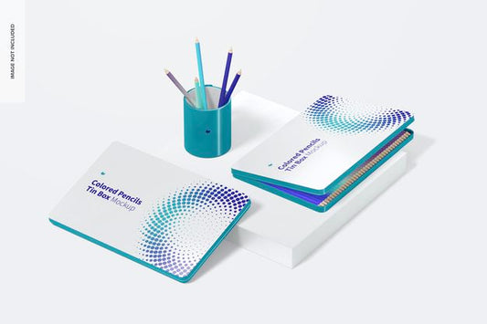 Free Colored Pencils Tin Boxes Mockup, Closed Psd