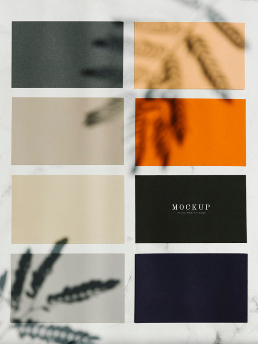 Free Colored Sample Paper Square Mockups On A Marble Table Psd