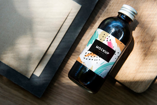 Free Colorful Bottle Label Mockup Design Psd