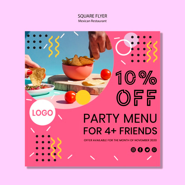 Free Colorful Mexican Food Square Flyer Psd